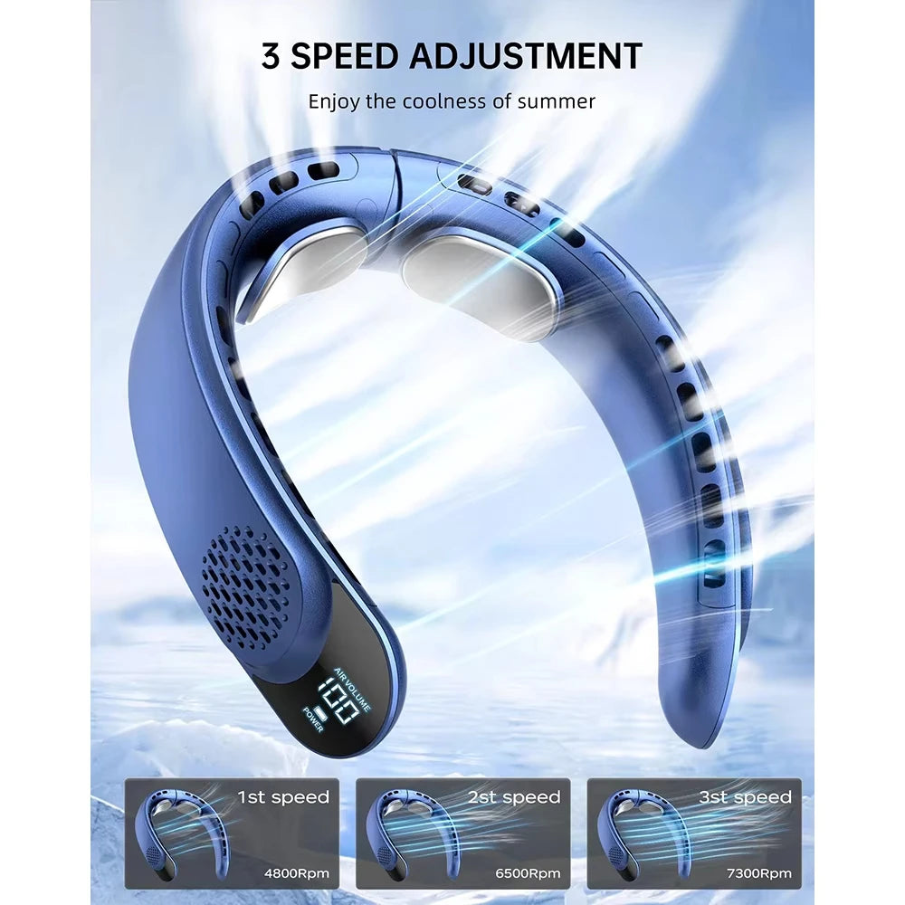 4 Turbo Neck Fan 4000 mAh Battery Foldable Neck Cooler Portable Bladeless Wind Fan 3 Speeds Rechargable Type-C Ventilador