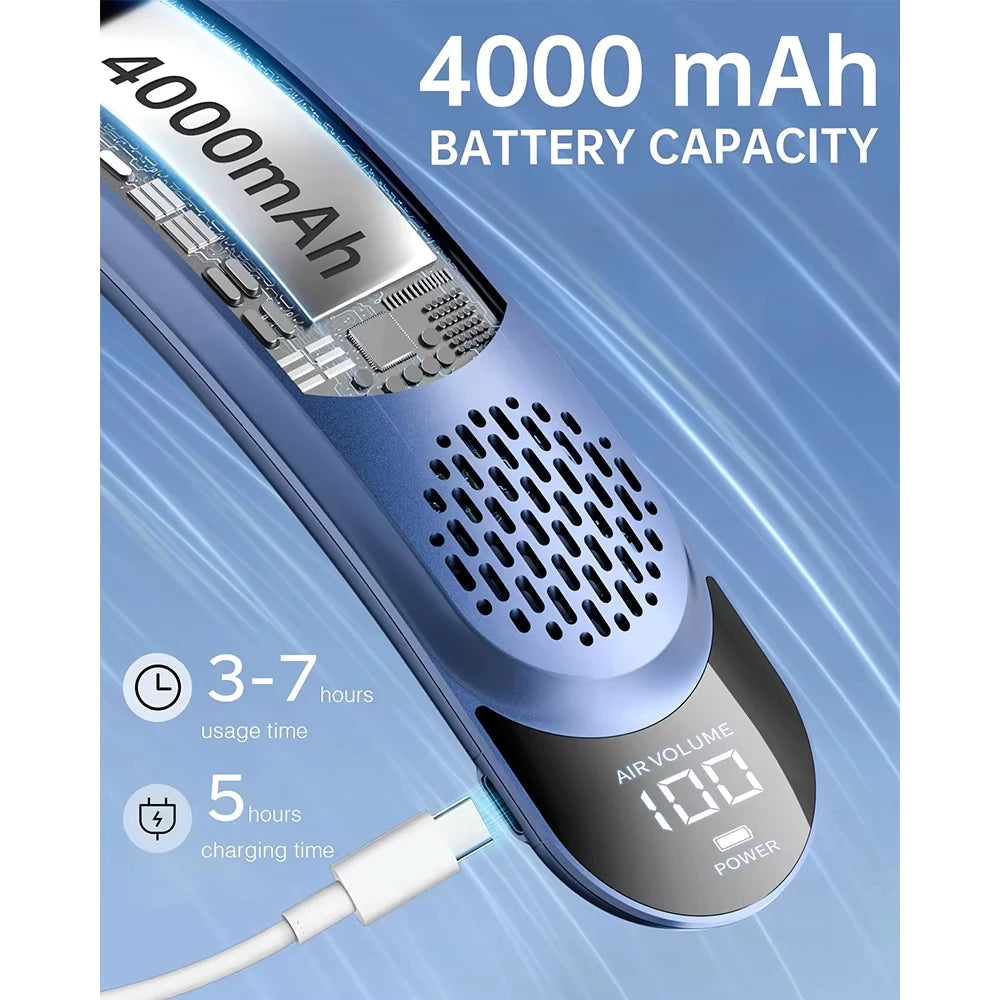 4 Turbo Neck Fan 4000 mAh Battery Foldable Neck Cooler Portable Bladeless Wind Fan 3 Speeds Rechargable Type-C Ventilador