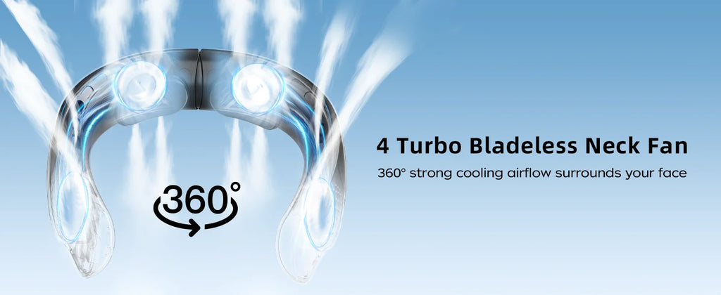 4 Turbo Neck Fan 4000 mAh Battery Foldable Neck Cooler Portable Bladeless Wind Fan 3 Speeds Rechargable Type-C Ventilador