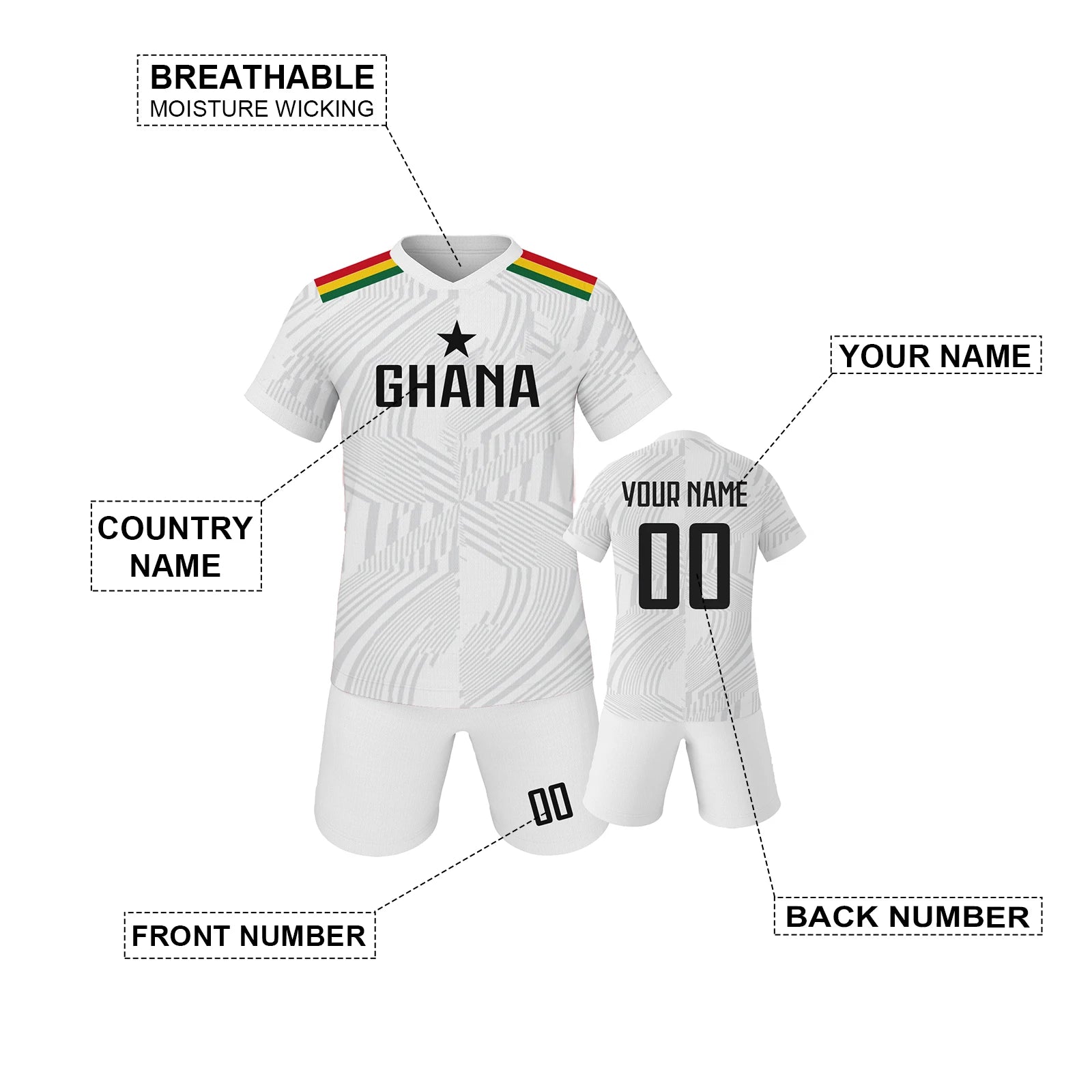 Custom Kids Ghana Soccer Jersey Set Personalized Printed Name Number Football Training Uniform Sportswear for Youth Boy Girls