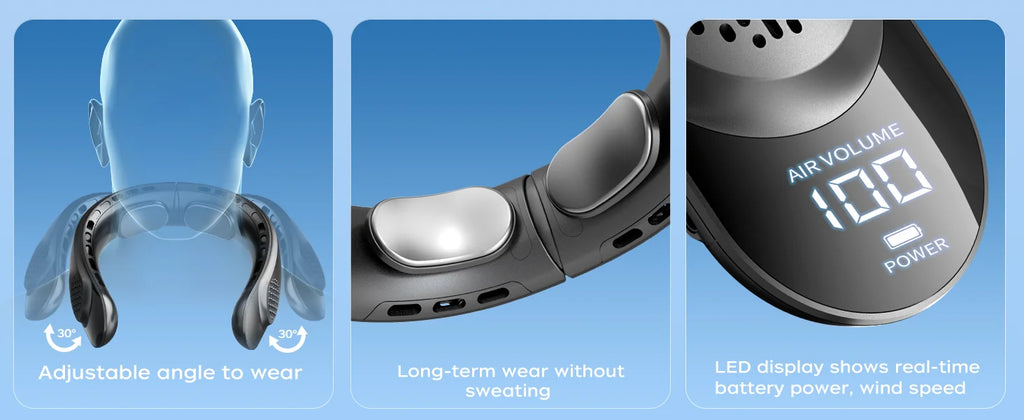 4 Turbo Neck Fan 4000 mAh Battery Foldable Neck Cooler Portable Bladeless Wind Fan 3 Speeds Rechargable Type-C Ventilador