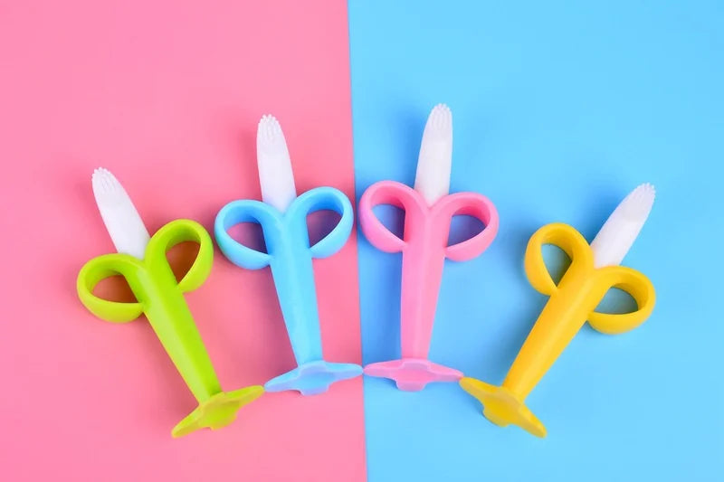 Baby Silicone Training Toothbrush BPA Free Banana Shape Safe Toddle Teether Chew Toys Teething Ring Gift Infant Baby Chewing