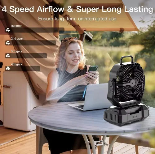 2026 Model - 40000mAh  Remote Control Portable Outdoor Camping Fan with LED Lighting and Solar Charging Capability