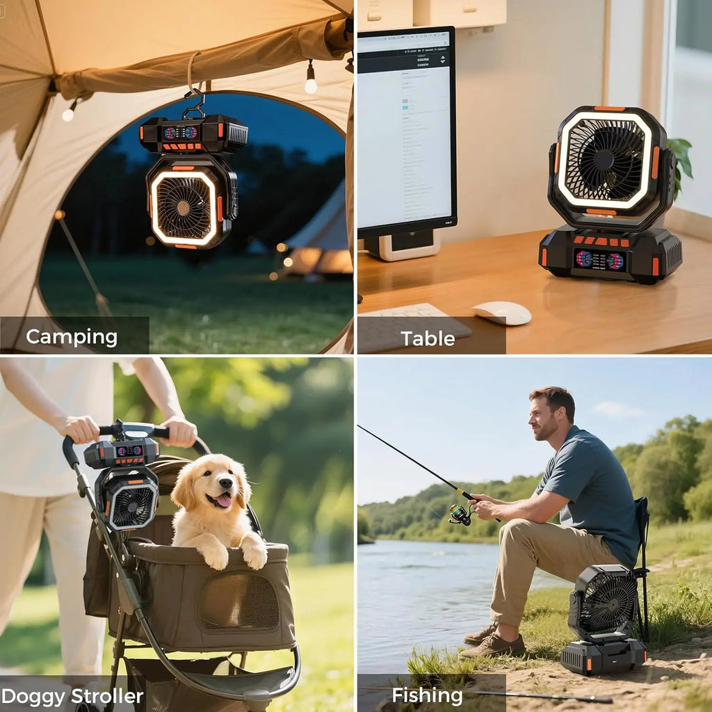 2026 Model - 40000mAh  Remote Control Portable Outdoor Camping Fan with LED Lighting and Solar Charging Capability