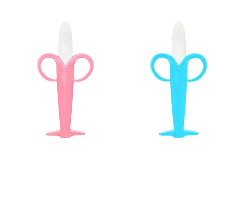 Baby Silicone Training Toothbrush BPA Free Banana Shape Safe Toddle Teether Chew Toys Teething Ring Gift Infant Baby Chewing