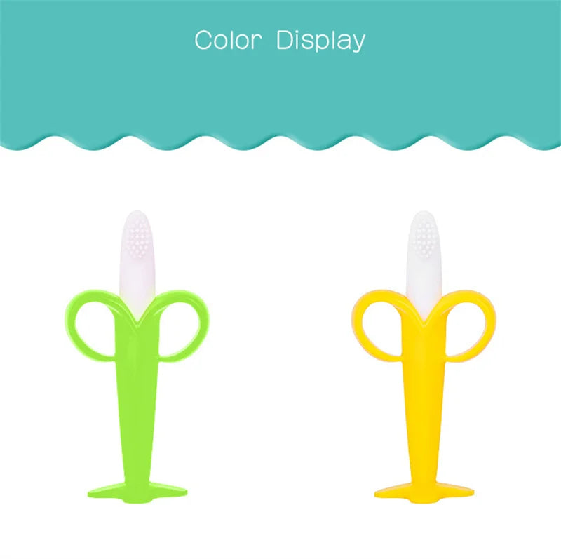 Baby Silicone Training Toothbrush BPA Free Banana Shape Safe Toddle Teether Chew Toys Teething Ring Gift Infant Baby Chewing