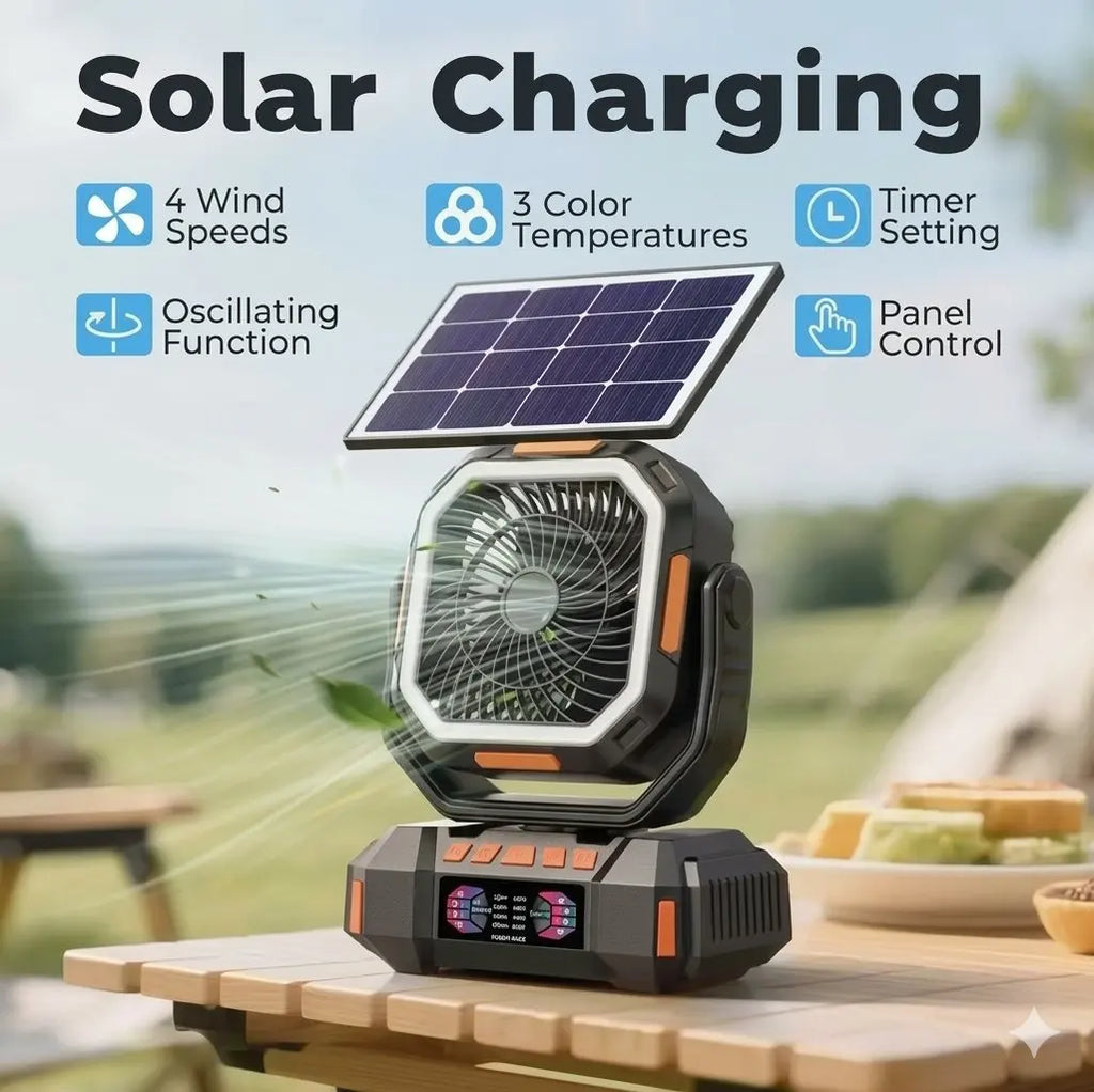 2026 Model - 40000mAh  Remote Control Portable Outdoor Camping Fan with LED Lighting and Solar Charging Capability