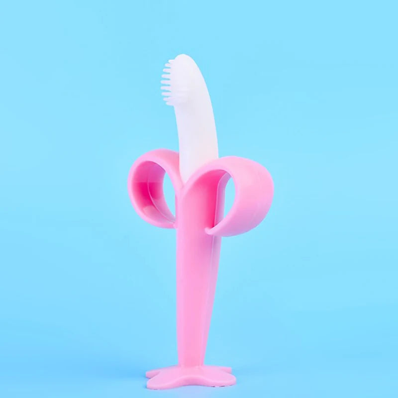 Baby Silicone Training Toothbrush BPA Free Banana Shape Safe Toddle Teether Chew Toys Teething Ring Gift Infant Baby Chewing