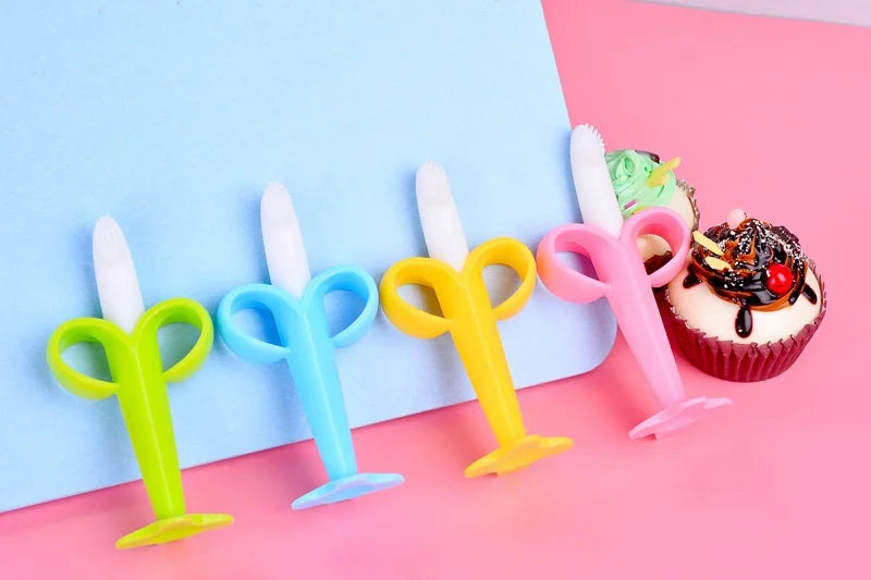 Baby Silicone Training Toothbrush BPA Free Banana Shape Safe Toddle Teether Chew Toys Teething Ring Gift Infant Baby Chewing