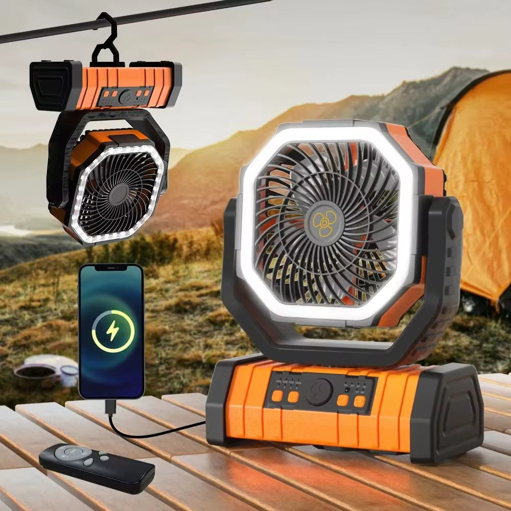 20000mAh Battery Operated Fan Portable Rechargeable Desk/Camping Fan with LED Light and Hook Outdoor Fan