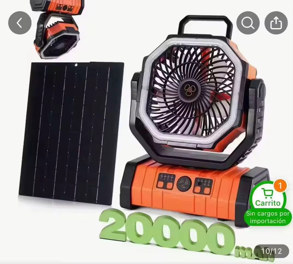 20000mAh Battery Operated Fan Portable Rechargeable Desk/Camping Fan with LED Light and Hook Outdoor Fan for Tent Car Trip
