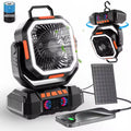 40000mAh Solar Rechargeable Camping Fan with LED Light Remote Control Outdoor Hanging Fan for Tent Fishing Hurricane - 100H Runtime