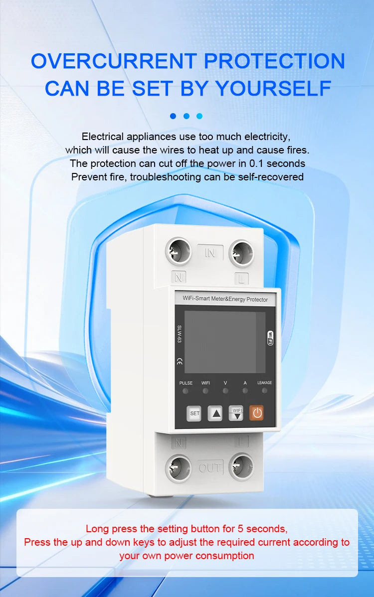 ANDELI Tuya WiFi Smart DIN-rail Circuit Breaker Single Phase Over-Under Voltage Protector with Digital Display Energy Meter