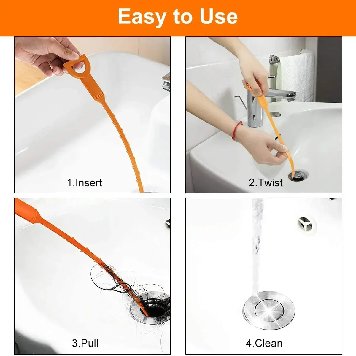 Drain Cleaning Brush Tool for Bathroom Hair Sink Pipe Unclogging Drain Cleaner Hook-Style Snake Floor Hair Remover