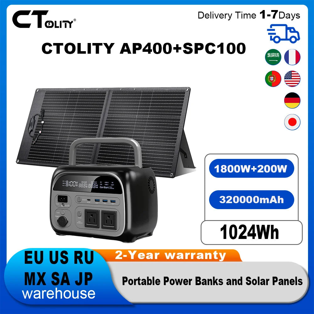 Outdoor Camping 500W Fast Charging Portable Power Station 100W USB Type C Foldable Portable Solar Panel For Home Energy Storage