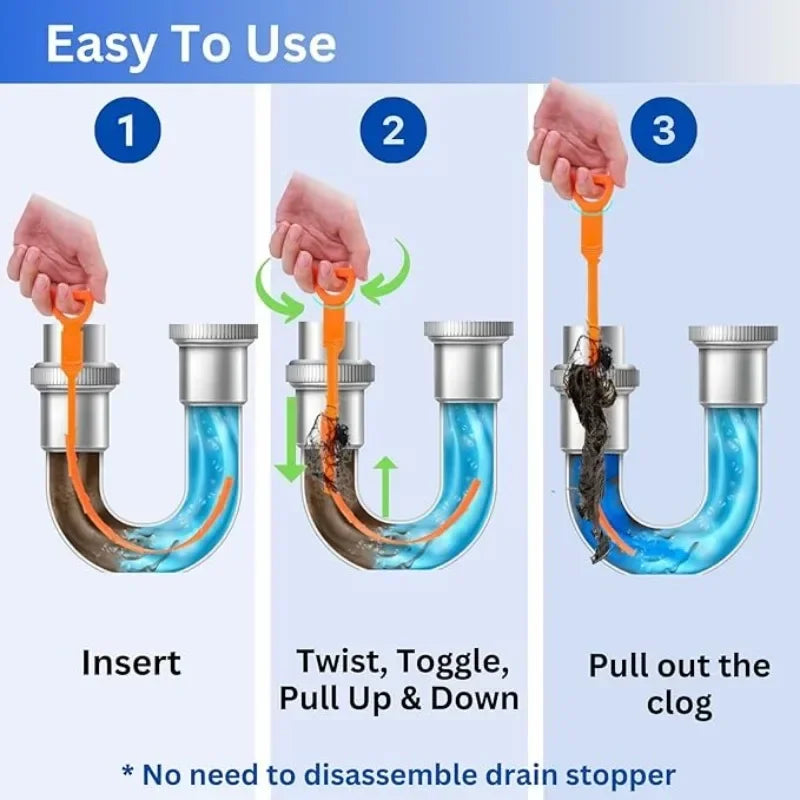 Drain Cleaning Brush Tool for Bathroom Hair Sink Pipe Unclogging Drain Cleaner Hook-Style Snake Floor Hair Remover