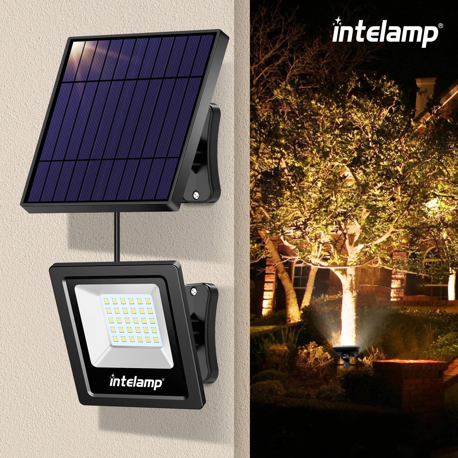 4400mAh Outdoor Solar Lights Solar Flood Lamp Auto On/Off With 16.4Ft Cable Waterproof For Front Door Barn Garden Garage Yard