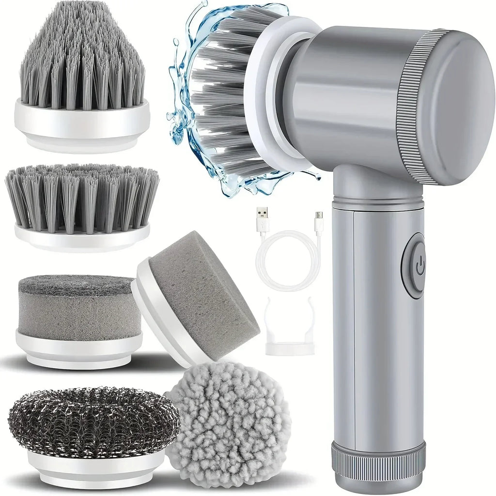 New Electric Spin Scrubber Cordless Spin Scrubber with 6 Replaceable Brush Heads  Electric Cleaning Brush Cleaning Tools