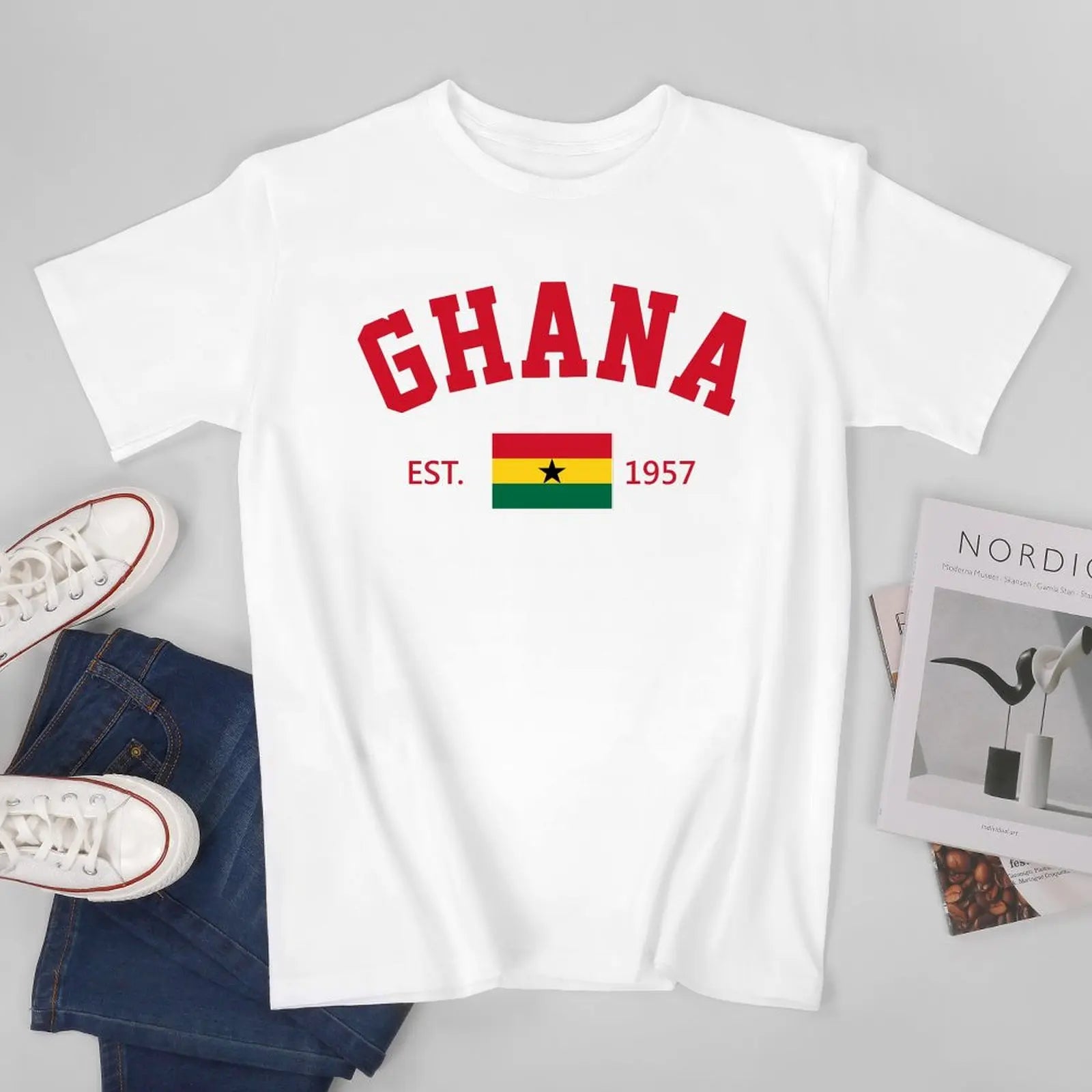 Unisex Men Ghana EST.1957 Independence Day Tshirt Tees T Shirts Women Boys 100% Cotton T-Shirt