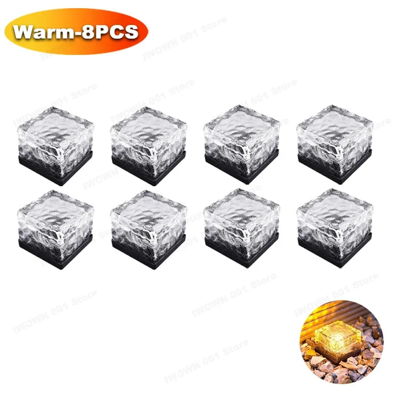Solar Powered Ice Cube Lamp Glass Brick Landscape Square Glass Outdoor Road Courtyard Garden Decoration кашпо для сада для улицы