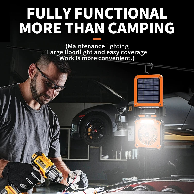 Outdoor Solar Fan Light 8 Hours Battery Foldable Tent Lantern Portable Multifunctional Camping Light Cross Border New