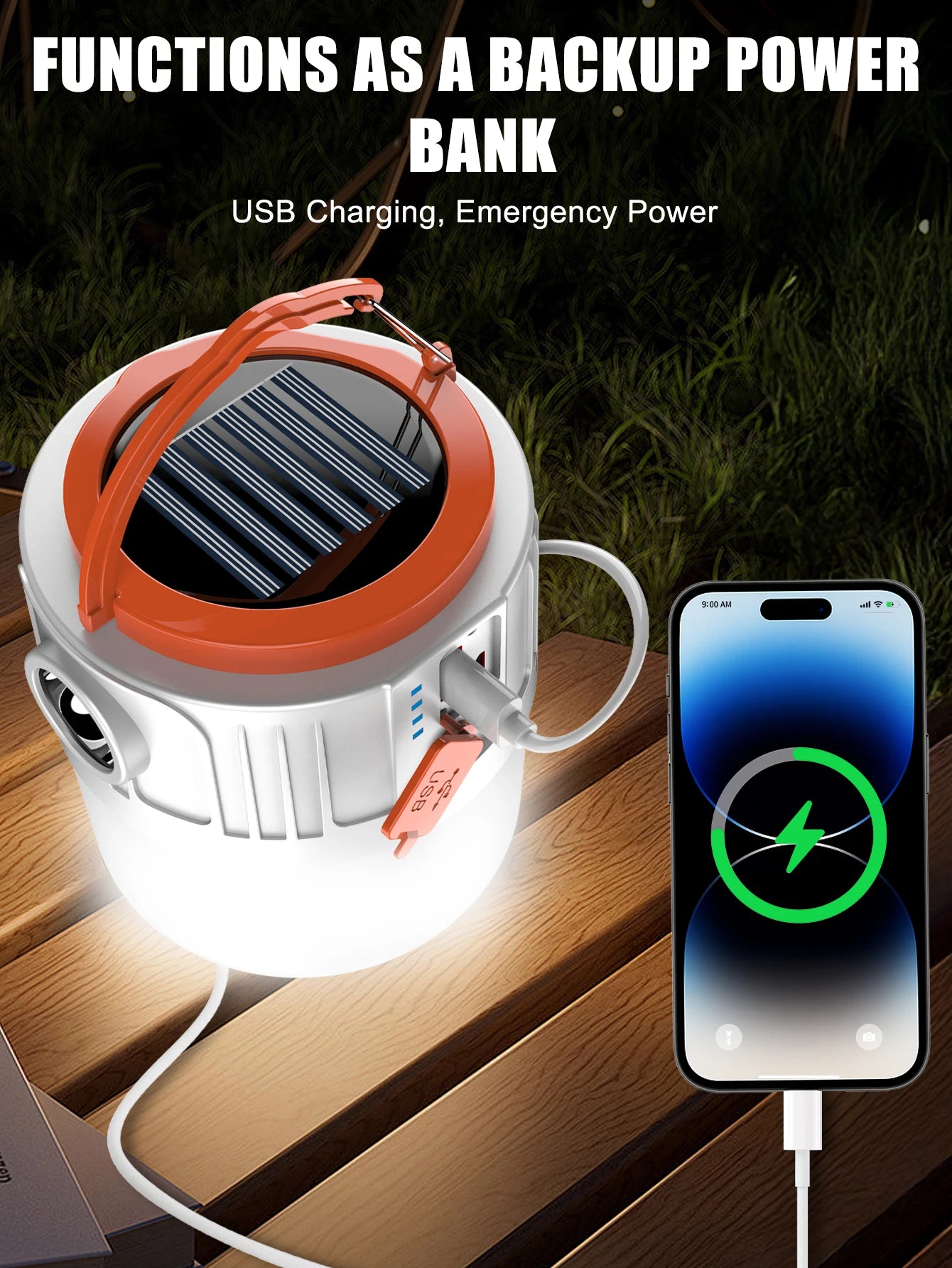 1pc Solar Led Camping Light,Solar Powered Rechargeable Camping Lanterns, Outdoor Lighting Lamp With Mobile Phone Charging