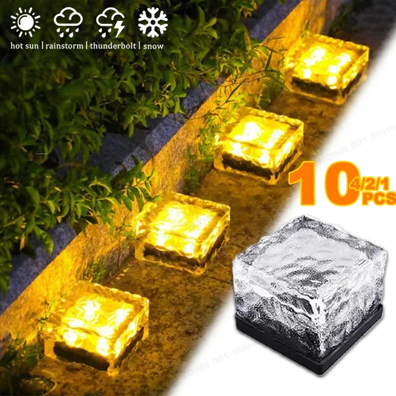 Solar Powered Ice Cube Lamp Glass Brick Landscape Square Glass Outdoor Road Courtyard Garden Decoration кашпо для сада для улицы