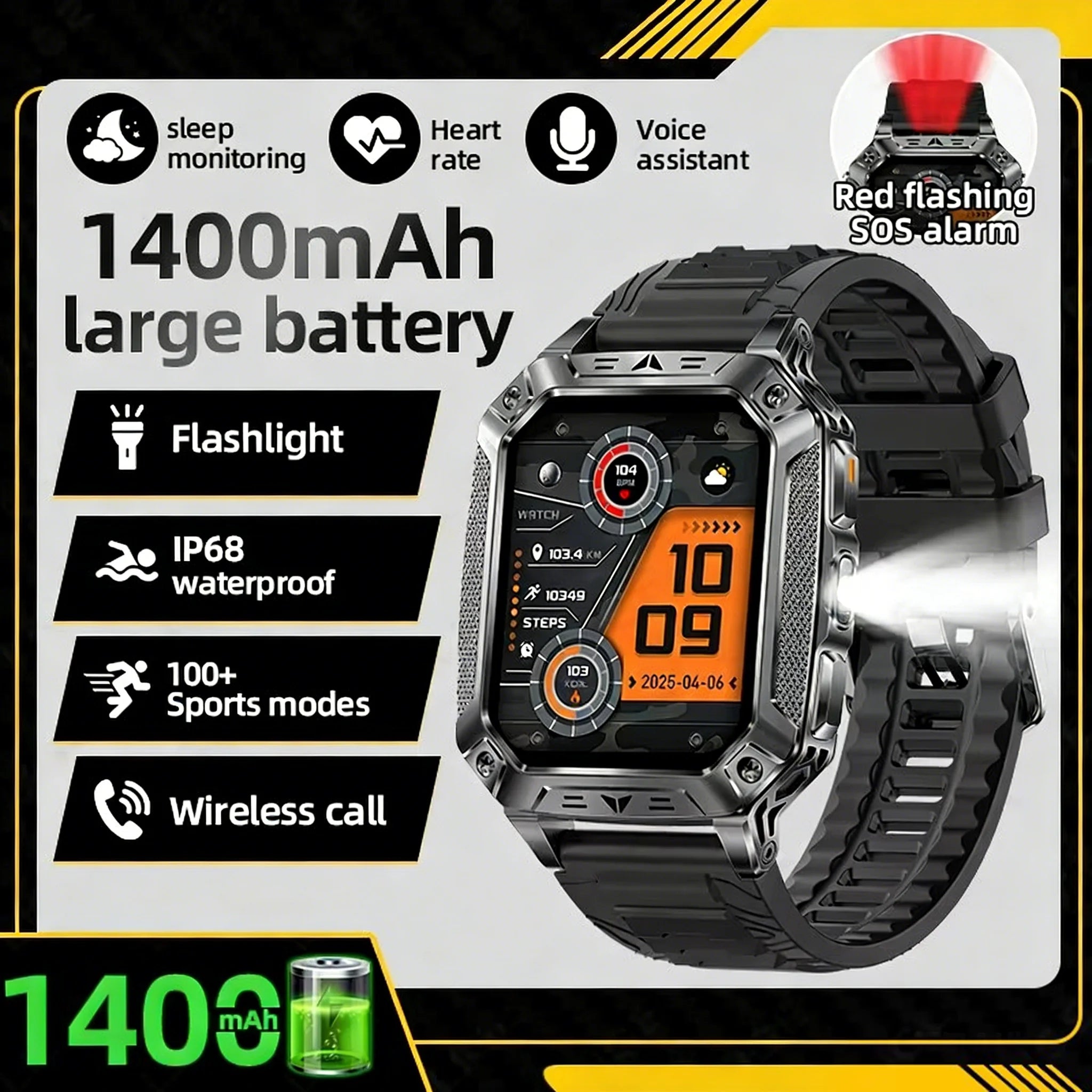 2026 New T-REX3 exercise 1400mAh Battery Smart Watch Tracking 10ATM Waterproof Sports Tracker Outdoor Military Smart Watch Men