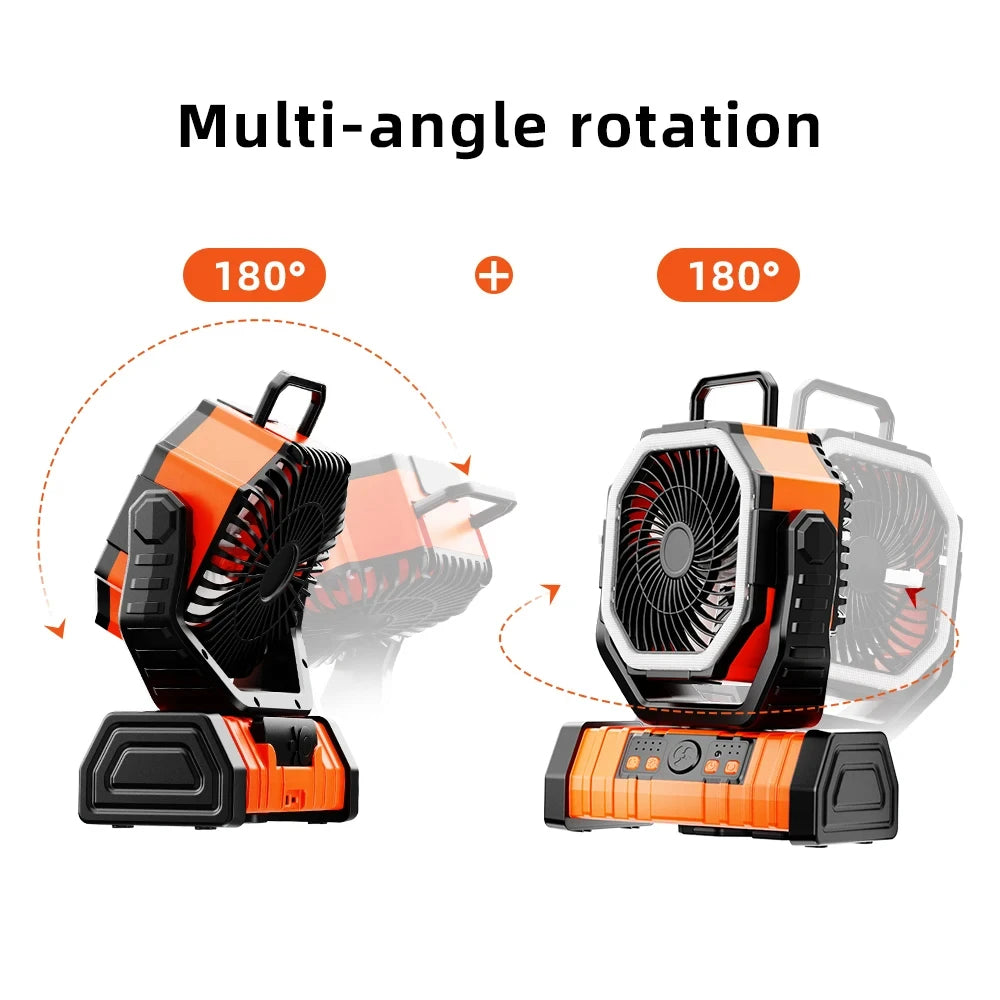 20000mAh Battery Operated Fan Portable Rechargeable Desk/Camping Fan with LED Light and Hook Outdoor Fan