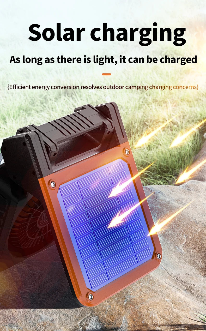 Outdoor Solar Fan Light 8 Hours Battery Foldable Tent Lantern Portable Multifunctional Camping Light Cross Border New