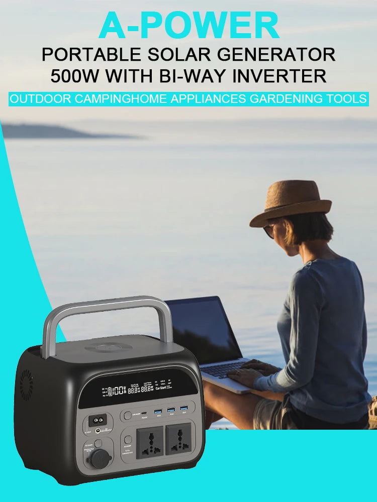 500W 1800W Power Station With 100W Solar Panel 18V USB TYPE-C Portable Power Bank 345Wh 1000Wh Lifepo4 Battery Charging Station