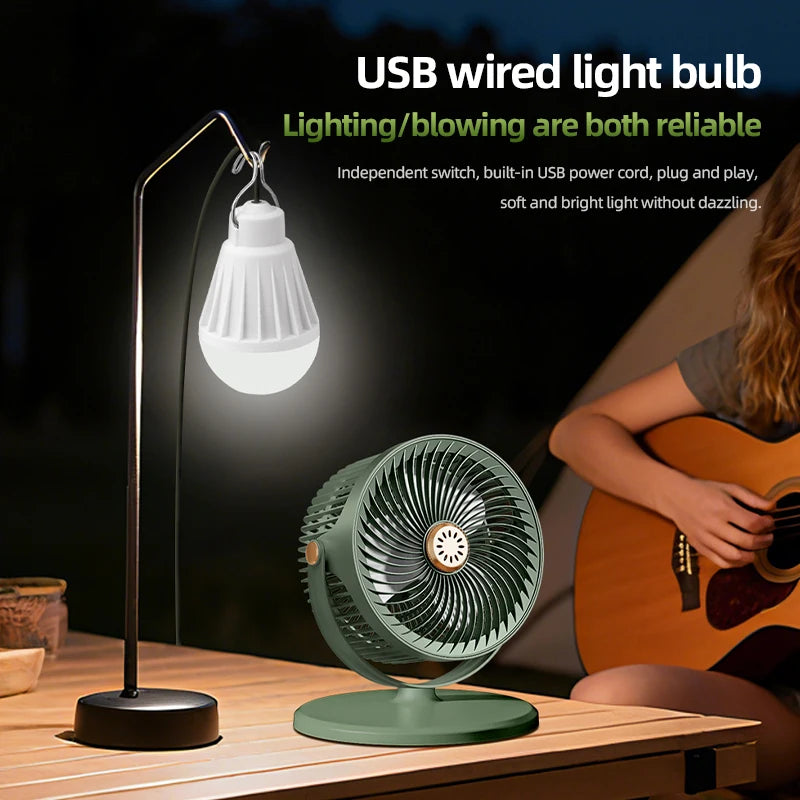 Solar Fan with LED Light, 5-Speed, 4-Height Adjustable, Portable Floor Fan for Camping, Hiking, Home, Office, USB/Solar Charging