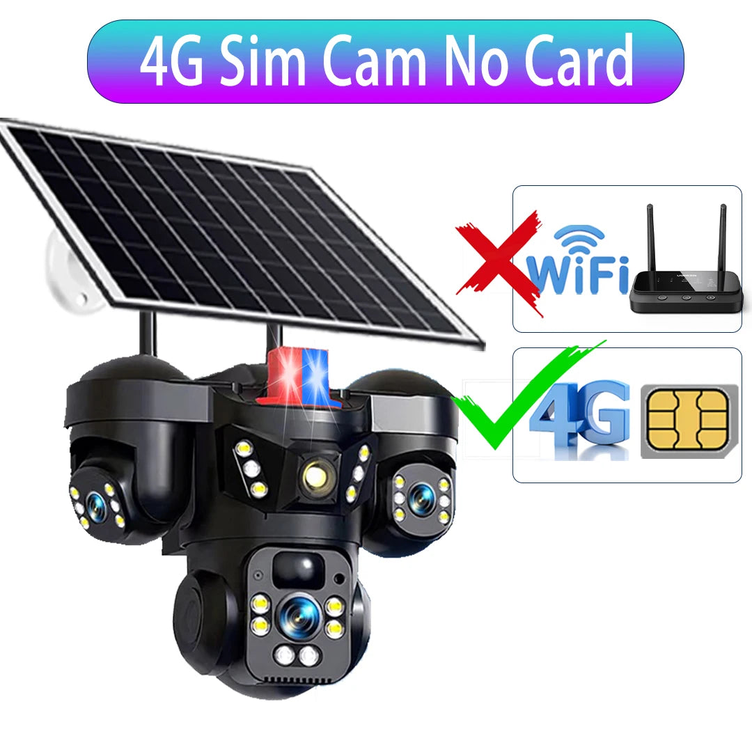 V380 Three Lens Three Screens 15MP 4G Solar Camera Outdoor WiFi 10X Digital Zoom Waterproof Auto Tracking Security CCTV Cameras