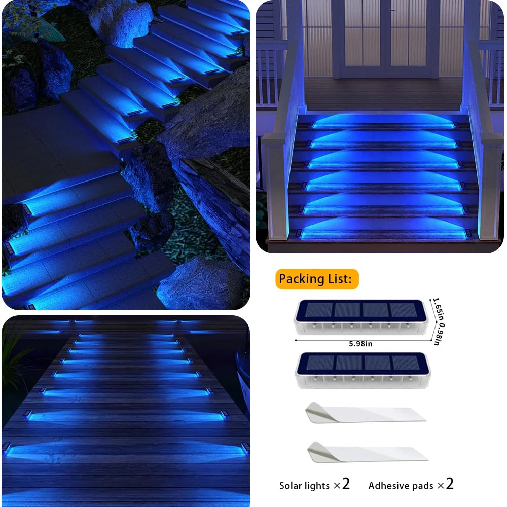 Outdoor Solar Deck Lights Waterproof LED Step Sidewalk Stair Garden Light IP68 Auto On/Off Solar Powered Dock Driveway Lighting