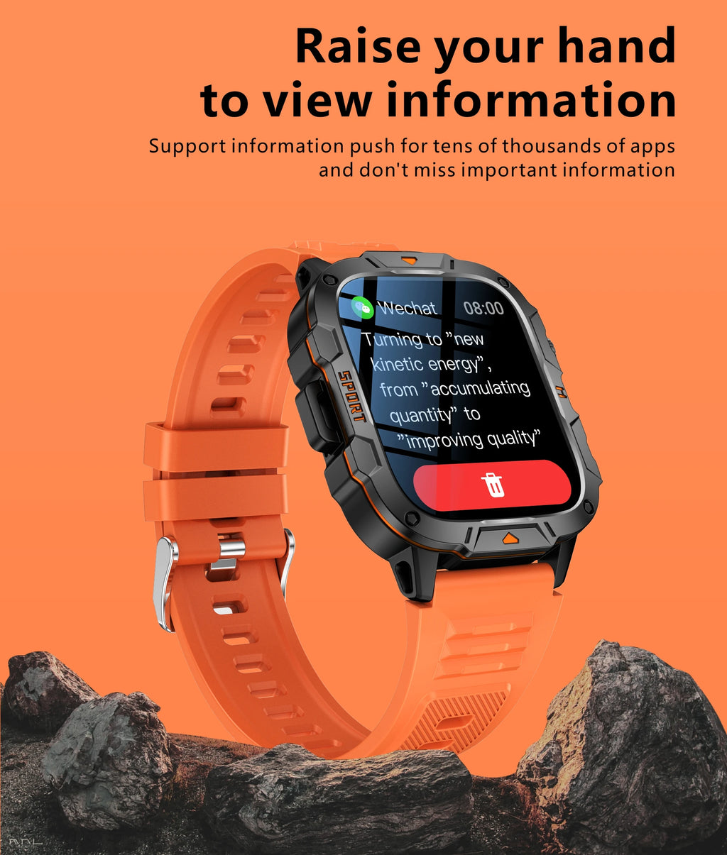 2025 New Military Grade Smart Watch Men 1.96" AMOLED Screen 5ATM Waterproof Simming Sports Fitness Tracker BT Call Smartwatches