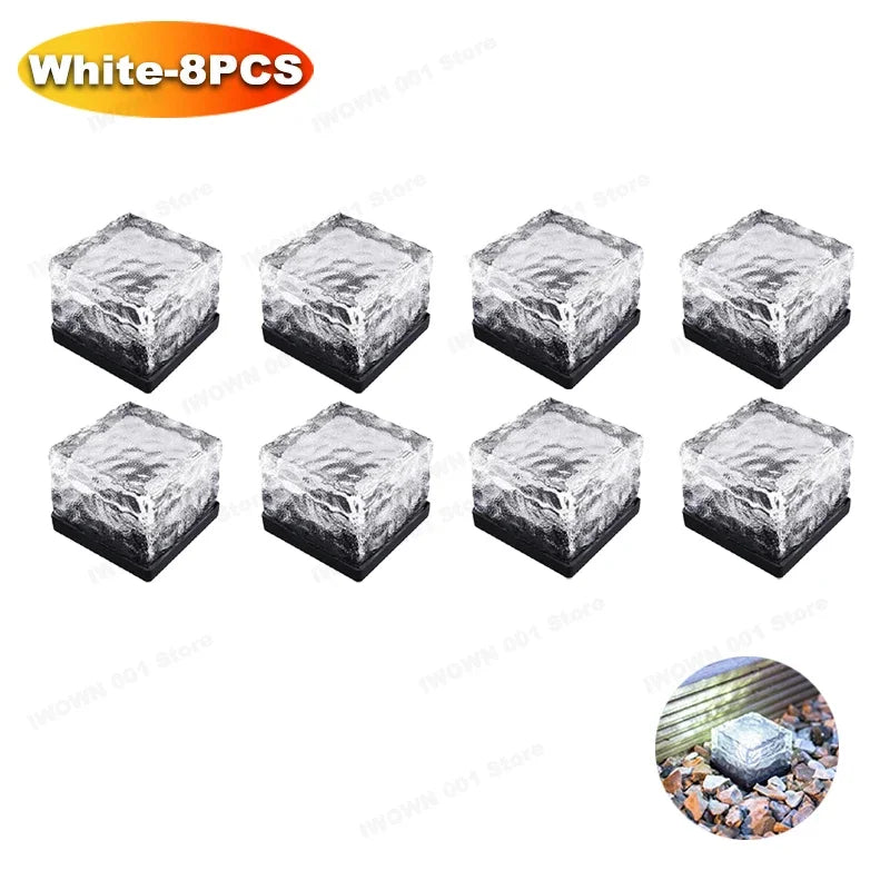 Solar Powered Ice Cube Lamp Glass Brick Landscape Square Glass Outdoor Road Courtyard Garden Decoration кашпо для сада для улицы