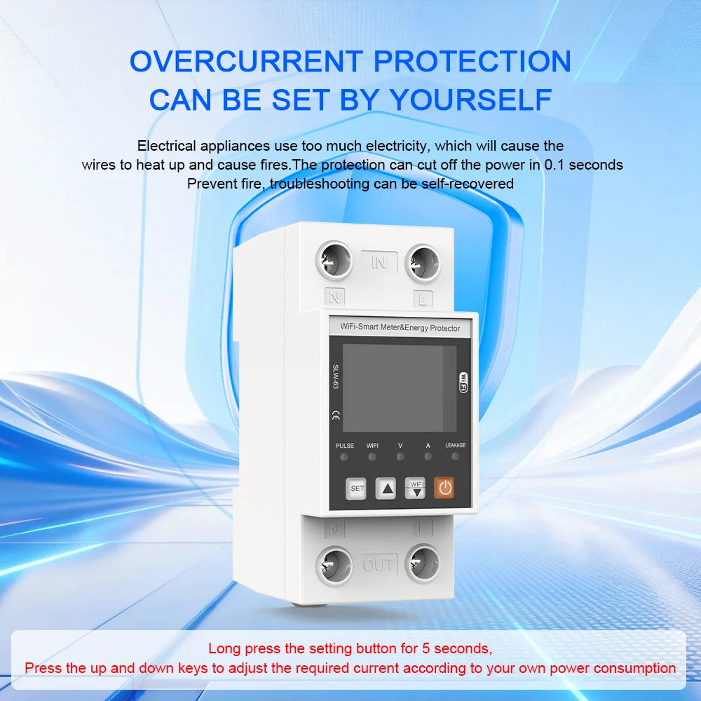 ANDELI Tuya WiFi Smart DIN-rail Circuit Breaker Single Phase Over-Under Voltage Protector with Digital Display Energy Meter