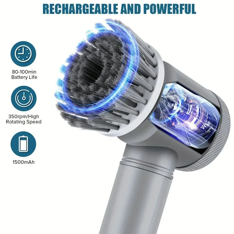 New Electric Spin Scrubber Cordless Spin Scrubber with 6 Replaceable Brush Heads  Electric Cleaning Brush Cleaning Tools