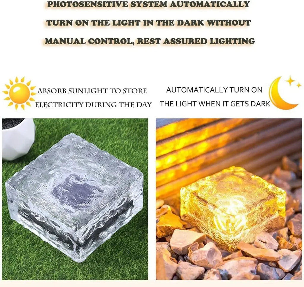 Solar Powered Ice Cube Lamp Glass Brick Landscape Square Glass Outdoor Road Courtyard Garden Decoration кашпо для сада для улицы