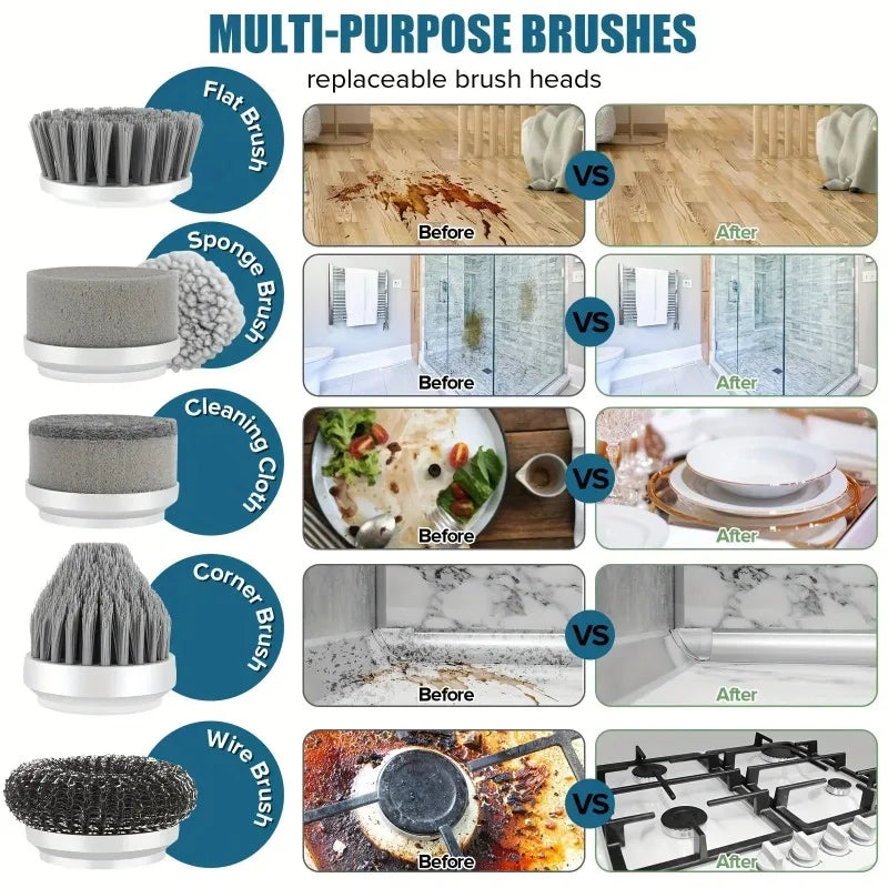 New Electric Spin Scrubber Cordless Spin Scrubber with 6 Replaceable Brush Heads  Electric Cleaning Brush Cleaning Tools