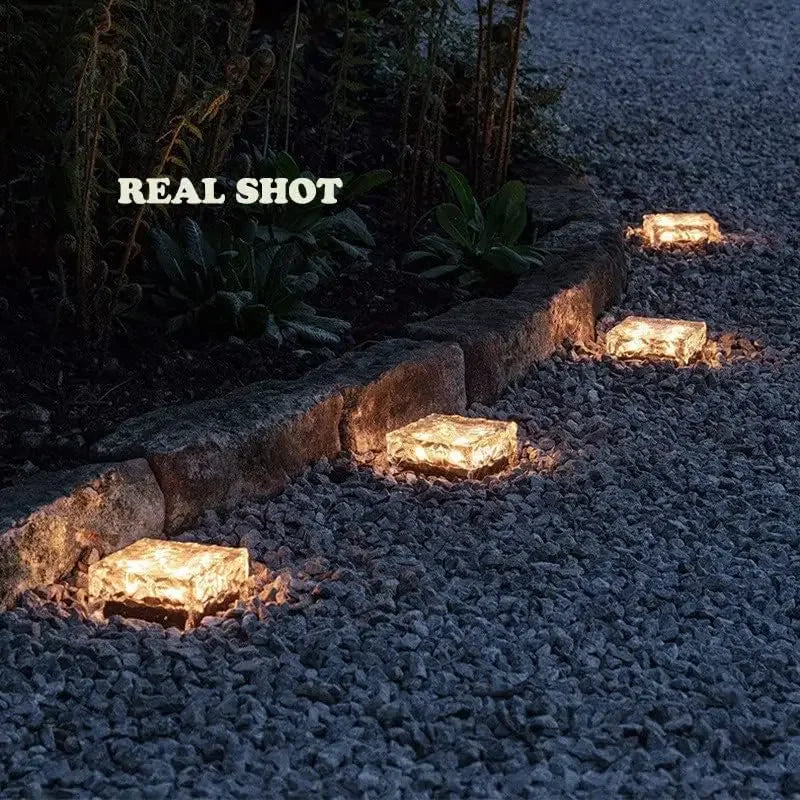 Solar Powered Ice Cube Lamp Glass Brick Landscape Square Glass Outdoor Road Courtyard Garden Decoration кашпо для сада для улицы