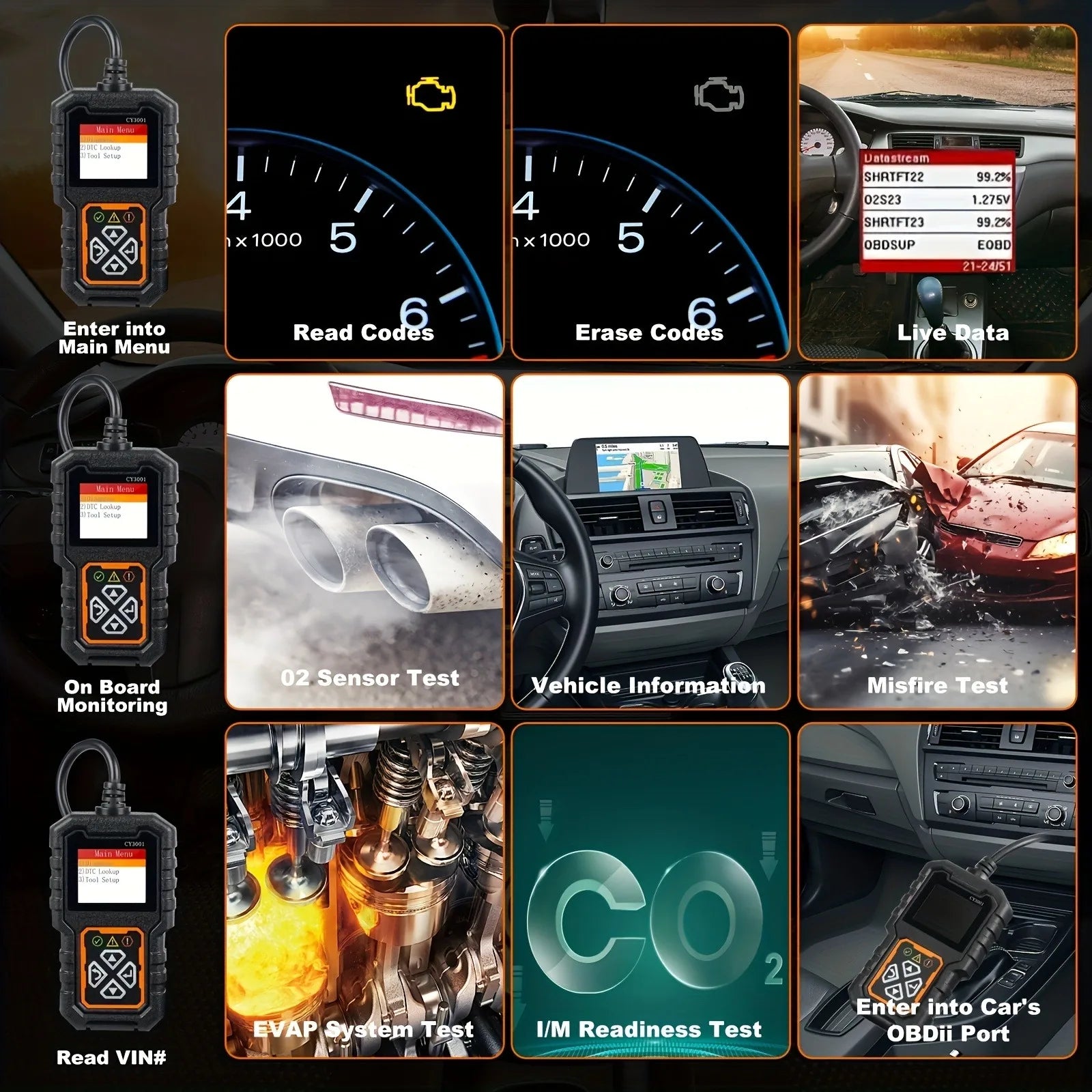 Car OBD2 Code Scanner Diagnostic Scanner Code Reader Erase Engine Fault Code Read Code Erase Code Battery Test Engine Light Can