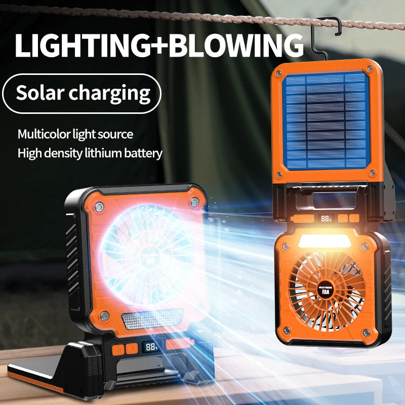 Outdoor Solar Fan Light 8 Hours Battery Foldable Tent Lantern Portable Multifunctional Camping Light Cross Border New