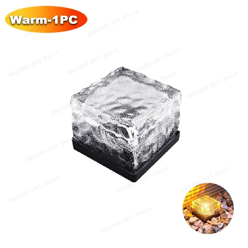 Solar Powered Ice Cube Lamp Glass Brick Landscape Square Glass Outdoor Road Courtyard Garden Decoration кашпо для сада для улицы