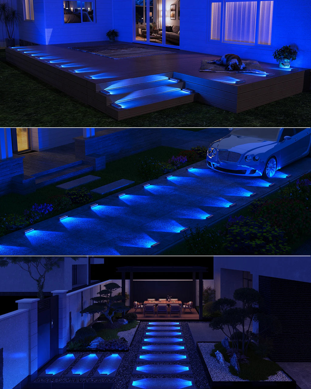 Outdoor Solar Deck Lights Waterproof LED Step Sidewalk Stair Garden Light IP68 Auto On/Off Solar Powered Dock Driveway Lighting
