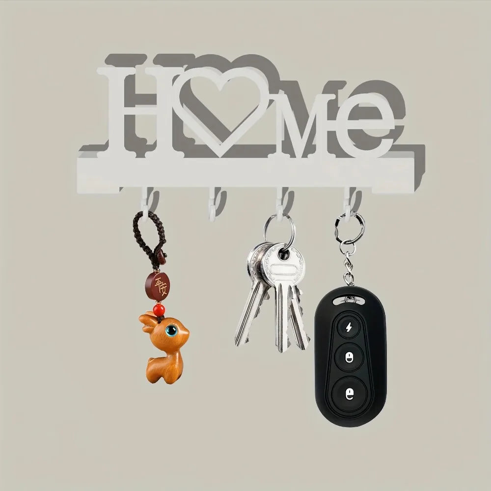 "Home Love" Shaped Key Holder with Hooks - No-Drill Wall Mount, Metal Organizer for Living Room Decor,Key Rack | Key Hanger Wall