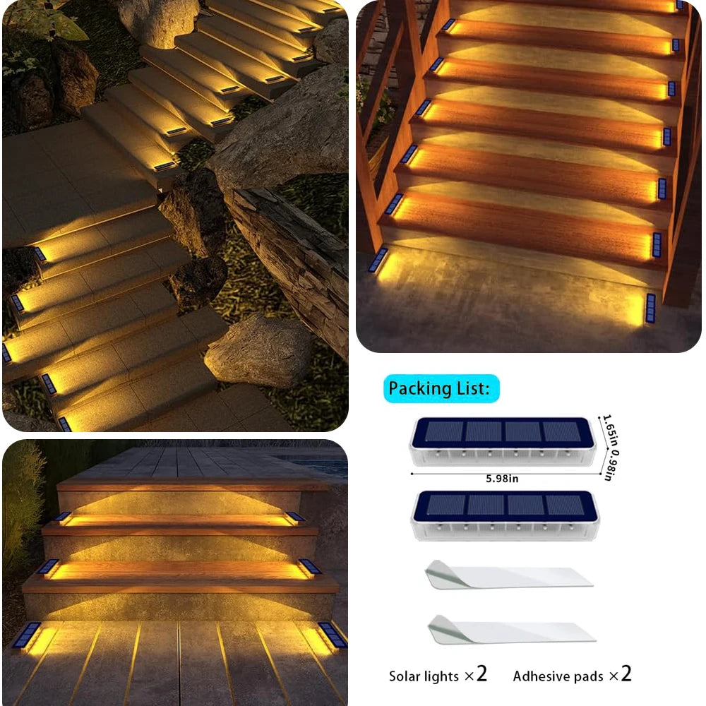 Outdoor Solar Deck Lights Waterproof LED Step Sidewalk Stair Garden Light IP68 Auto On/Off Solar Powered Dock Driveway Lighting