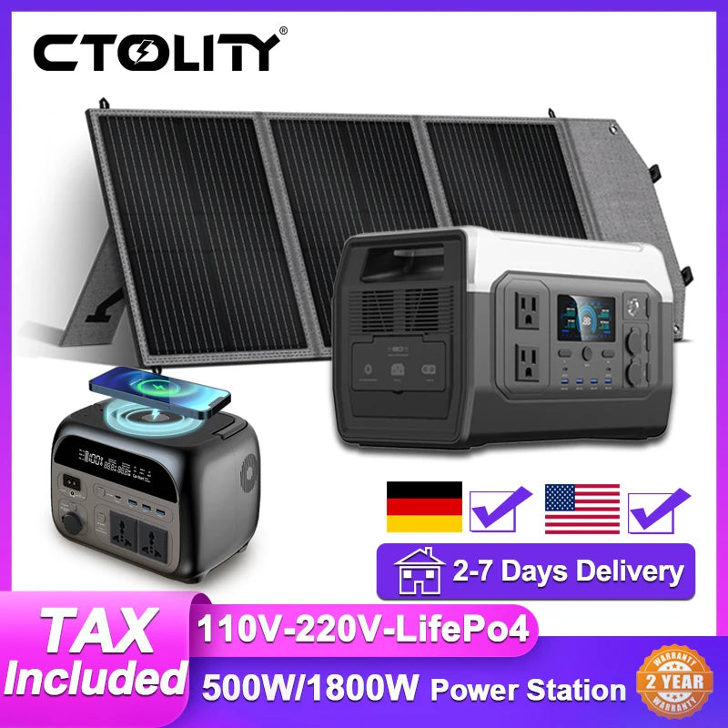 500W 1800W Power Station With 100W Solar Panel 18V USB TYPE-C Portable Power Bank 345Wh 1000Wh Lifepo4 Battery Charging Station