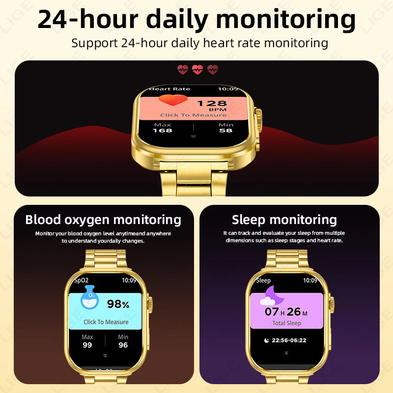 LIGE New Smart Watch Men 2.01'' HD Flashlight Bluetooth Call Heart Rate Sleep Health Monitor Sports Waterproof Smartwatch Women