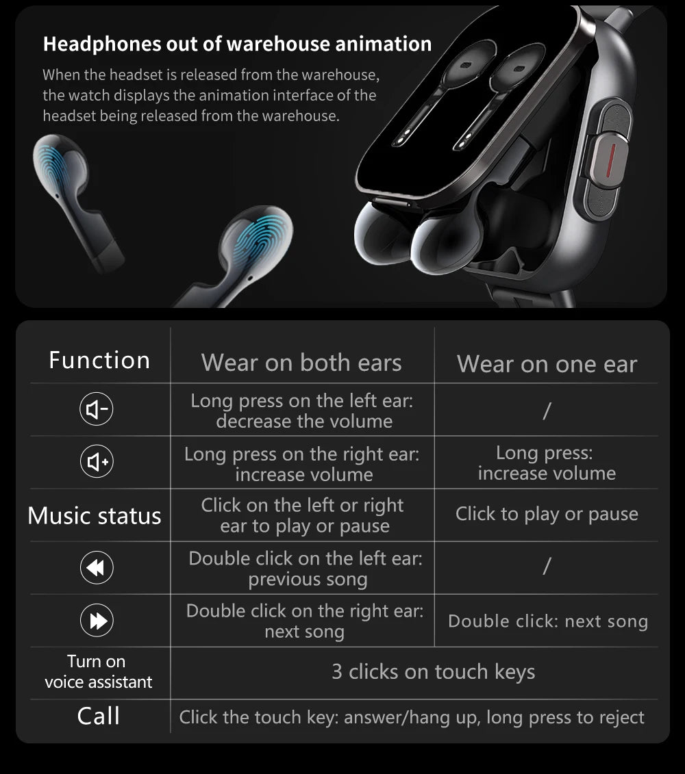 NFC Smart Watch TWS 2-in-1 Headset Bluetooth Call Heart Rate Blood Pressure Health Monitoring Headphones Play Music Smartwatch